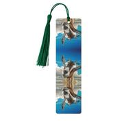 Marque-page en bois vert foncé - Impression chèvre bleue - Idéal pour une couverture rigide - Accessoire parfait pour salle d'étude, bureau et bibliothèque