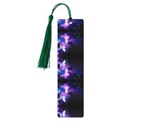 Marque-page en bois vert foncé - Imprimé papillons blancs et violets Décoration idéale pour les amateurs de livres, livres à couverture rigide, journaux, agendas et plus encore