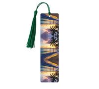 Marque-page en bois vert foncé - Marque-page double face à couper le souffle sur la plage de la Jamaïque avec pompons pour livres, journaux, cahiers