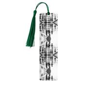 Marque-page en bois vert foncé - Motif damier d'échecs noir et blanc - Idéal pour une couverture rigide - Accessoire parfait pour salle d'étude, bureau et bibliothèque