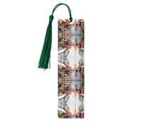 Marque-page en bois vert foncé - Peinture à l'huile double face - Scène de rue de Paris Tour Eiffel - Impression complète pour livres, journaux, cahiers - Cadeau idéal