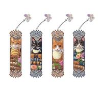 Marque-page en forme de diamant à faire soi-même - Pendentif en cristal - Strass et perles - Marque-page d'angle en cuir pour adultes - #07-Cat