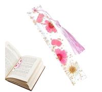 Marque-page en forme de fleurs séchées - Fleurs séchées transparentes - Marque-page en résine époxy avec pompon - Marque-page créatif pour enfants, femmes, enseignants et élèves - Articles de