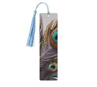 Marque-page en forme de plume de paon avec pompons, marque-page en bois pour homme et femme, fait à la main pour les amateurs de livres, marqueurs de page de lecture, étiquettes en bois, ornements