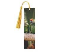 Marque-page en métal avec deux perroquets sur un palmier vert avec pompons, pendentif unique fait à la main, marque-pages en bois mignons, ornements à suspendre pour les amateurs de livres, cadeaux