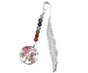 Marque-page en métal avec pendentif arbre de vie en pierre colorée - Cadeau créatif pour petite amie, lecteur - 13 cm