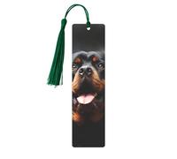 Marque-page en métal avec pompons, motif chien Rottweiler cool - Fait à la main - Marque-page en bois - Jolis ornements à suspendre pour les amateurs de livres, cadeaux d'anniversaire, enseignants
