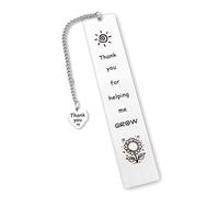 Marque-page en métal pour enseignant - Cadeau de remerciement pour homme et femme - Inscription « Thank You for Helping Me Grow » - Tournesol - Cadeau d'anniversaire, de Noël, de fin d'année, de