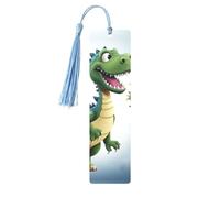 Marque-page en métal pour homme et femme - Images de dinosaures de dessin animé - Marque-page unique fait à la main avec pompon - Marque-page en métal pour enseignants, cadeau d'anniversaire