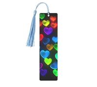 Marque-page en métal pour homme et femme - Marque-page personnalisé avec pampille et cœurs arc-en-ciel - Cadeau d'anniversaire pour les étudiants et les enseignants
