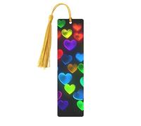 Marque-page en métal pour homme et femme - Marque-page personnalisé avec pampille et cœurs arc-en-ciel - Cadeau d'anniversaire pour les étudiants et les enseignants