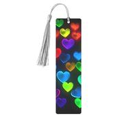 Marque-page en métal pour homme et femme - Marque-page personnalisé avec pampille et cœurs arc-en-ciel - Cadeau d'anniversaire pour les étudiants et les enseignants