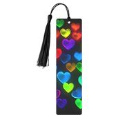 Marque-page en métal pour homme et femme - Marque-page personnalisé avec pampille et cœurs arc-en-ciel - Cadeau d'anniversaire pour les étudiants et les enseignants