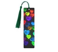 Marque-page en métal pour homme et femme - Marque-page personnalisé avec pampille et cœurs arc-en-ciel - Cadeau d'anniversaire pour les étudiants et les enseignants