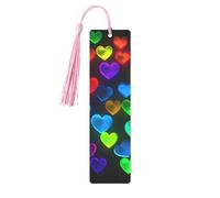 Marque-page en métal pour homme et femme - Marque-page personnalisé avec pampille et cœurs arc-en-ciel - Cadeau d'anniversaire pour les étudiants et les enseignants