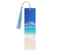 Marque-page en métal pour homme et femme - Marque-page personnalisé avec pampille - Motif plage tropicale blanche - Pour les amateurs de livres, cadeau d'anniversaire, étudiants, enseignants