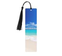 Marque-page en métal pour homme et femme - Marque-page personnalisé avec pampille - Motif plage tropicale blanche - Pour les amateurs de livres, cadeau d'anniversaire, étudiants, enseignants