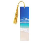 Marque-page en métal pour homme et femme - Marque-page personnalisé avec pampille - Motif plage tropicale blanche - Pour les amateurs de livres, cadeau d'anniversaire, étudiants, enseignants