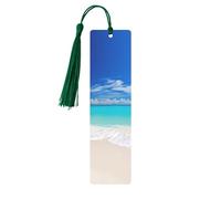 Marque-page en métal pour homme et femme - Marque-page personnalisé avec pampille - Motif plage tropicale blanche - Pour les amateurs de livres, cadeau d'anniversaire, étudiants, enseignants