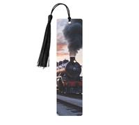 Marque-page en métal pour homme et femme - Marque-page personnalisé avec pampille - Motif train à vapeur - Coucher de soleil - Cadeau d'anniversaire pour les étudiants et les enseignants