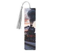 Marque-page en métal pour homme et femme - Marque-page personnalisé avec pampille - Motif train à vapeur - Coucher de soleil - Cadeau d'anniversaire pour les étudiants et les enseignants