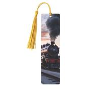 Marque-page en métal pour homme et femme - Marque-page personnalisé avec pampille - Motif train à vapeur - Coucher de soleil - Cadeau d'anniversaire pour les étudiants et les enseignants