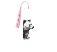 Marque-page en métal pour homme et femme - Marque-page personnalisé avec pendentif en forme de pompon - Ours dessiné à la main - Pour les amateurs de livres, cadeau d'anniversaire, étudiants