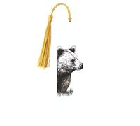 Marque-page en métal pour homme et femme - Marque-page personnalisé avec pendentif en forme de pompon - Ours dessiné à la main - Pour les amateurs de livres, cadeau d'anniversaire, étudiants