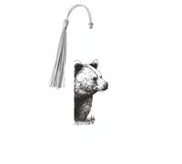 Marque-page en métal pour homme et femme - Marque-page personnalisé avec pendentif en forme de pompon - Ours dessiné à la main - Pour les amateurs de livres, cadeau d'anniversaire, étudiants