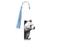 Marque-page en métal pour homme et femme - Marque-page personnalisé avec pendentif en forme de pompon - Ours dessiné à la main - Pour les amateurs de livres, cadeau d'anniversaire, étudiants