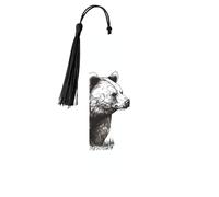 Marque-page en métal pour homme et femme - Marque-page personnalisé avec pendentif en forme de pompon - Ours dessiné à la main - Pour les amateurs de livres, cadeau d'anniversaire, étudiants