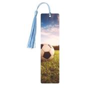 Marque-page en métal pour homme et femme - Marque-page personnalisé avec pompon - Ballon de football sur un terrain - Cadeau d'anniversaire pour les amateurs de livres, cadeau d'anniversaire