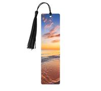 Marque-page en métal pour homme et femme - Marque-page personnalisé avec pompon - Beau lever de soleil tropical sur la plage - Cadeau d'anniversaire pour les étudiants, les enseignants