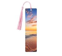 Marque-page en métal pour homme et femme - Marque-page personnalisé avec pompon - Beau lever de soleil tropical sur la plage - Cadeau d'anniversaire pour les étudiants, les enseignants