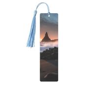 Marque-page en métal pour homme et femme - Motif lever de soleil sur la plage de Reynisfjara - Marque-page unique fait à la main avec pompon - Marque-page en métal pour enseignants, cadeau