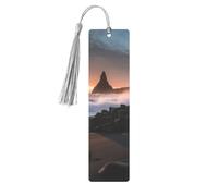 Marque-page en métal pour homme et femme - Motif lever de soleil sur la plage de Reynisfjara - Marque-page unique fait à la main avec pompon - Marque-page en métal pour enseignants, cadeau