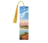 Marque-page en métal pour homme et femme - Paysage africain avec fleuve Nil et girafe - Marque-page unique fait à la main avec pompon - Marque-page en métal pour enseignants, cadeau d'anniversaire