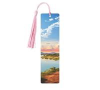 Marque-page en métal pour homme et femme - Paysage africain avec fleuve Nil et girafe - Marque-page unique fait à la main avec pompon - Marque-page en métal pour enseignants, cadeau d'anniversaire