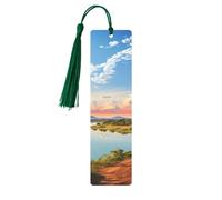 Marque-page en métal pour homme et femme - Paysage africain avec fleuve Nil et girafe - Marque-page unique fait à la main avec pompon - Marque-page en métal pour enseignants, cadeau d'anniversaire