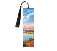 Marque-page en métal pour homme et femme - Paysage africain avec fleuve Nil et girafe - Marque-page unique fait à la main avec pompon - Marque-page en métal pour enseignants, cadeau d'anniversaire