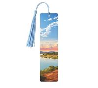 Marque-page en métal pour homme et femme - Paysage africain avec fleuve Nil et girafe - Marque-page unique fait à la main avec pompon - Marque-page en métal pour enseignants, cadeau d'anniversaire