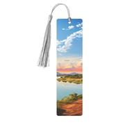 Marque-page en métal pour homme et femme - Paysage africain avec fleuve Nil et girafe - Marque-page unique fait à la main avec pompon - Marque-page en métal pour enseignants, cadeau d'anniversaire