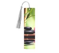 Marque-page en métal pour homme et femme - Pierres zen et bambou - Marque-page unique en alliage d'aluminium avec pendentif en forme de pompon - Accessoires de marque de livre