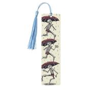 Marque-page en métal pour homme et femme - Squelette dansant avec parapluie - Marque-page unique fait à la main avec pompon - Marque-page en métal pour enseignants, cadeau d'anniversaire