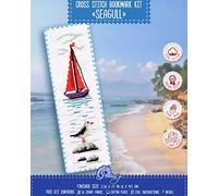 Marque-page en point de croix mouette - Ensemble de broderie au bord de mer avec motif Papper, toile Aida 16 fils et fil pré-trié