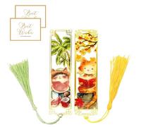 Marque page enfant, 2 pcs Colors aléatoiresTassels Gold Hollow Cute Cat Bookmark pour les amoureux de livres, avec 2 pcs cartes de vœux