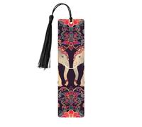 Marque-page ethnique éléphant mandala vintage en bois avec pompon pour femme et homme, marque-page de lecture, cadeaux pour les amateurs de livres