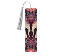 Marque-page ethnique éléphant mandala vintage en bois avec pompon pour femme et homme, marque-page de lecture, cadeaux pour les amateurs de livres