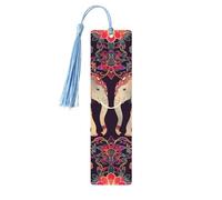 Marque-page ethnique éléphant mandala vintage en bois avec pompon pour femme et homme, marque-page de lecture, cadeaux pour les amateurs de livres