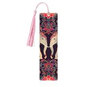 Marque-page ethnique éléphant mandala vintage en bois avec pompon pour femme et homme, marque-page de lecture, cadeaux pour les amateurs de livres
